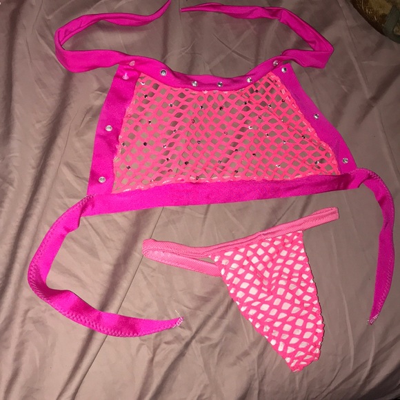 New pink neon two piece dancer outfit - Picture 3 of 5